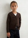 Reiss Brown 4-9 Yrs Wool-blend Fitted Cardigan With Cashmere In Brown