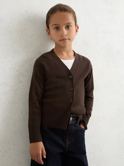 Reiss Kids' Brown 4-9 Yrs Wool-blend Fitted Cardigan With Cashmere