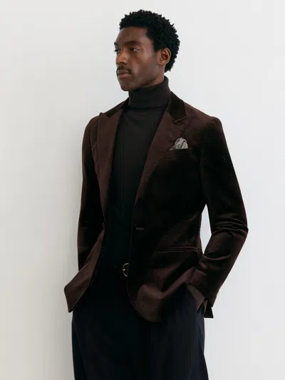 Reiss Brown Apsara Tailored Fit Velvet Single-breasted Blazer