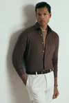 Reiss Brown Brescia Atelier Linen-blend-jersey Shirt