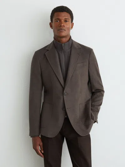 Reiss Brown Badge Check Single-breasted Blazer With Gilet Insert Tailored-fit