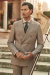 Reiss Brown Belmont Db Double-breasted Textured Suit Blazer With Wool Slim-fit