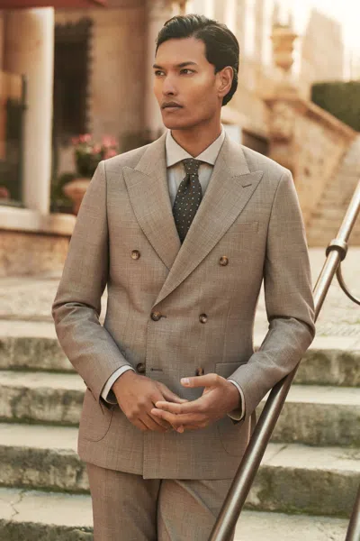 Reiss Brown Belmont Db Double-breasted Textured Suit Blazer With Wool Slim-fit