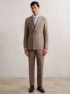 Reiss Brown Belmont Db Slim-fit Double-breasted Textured Suit Blazer With Wool In Brown