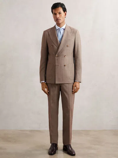 Reiss Brown Belmont Db Slim-fit Double-breasted Textured Suit Blazer With Wool