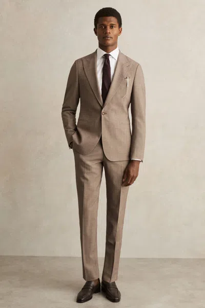 Reiss Brown Belmont Sb Single-breasted Textured Blazer Slim-fit With Wool