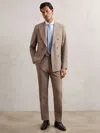 Reiss Brown Belmont Slim-fit Textured Suit Trousers With Wool In Brown