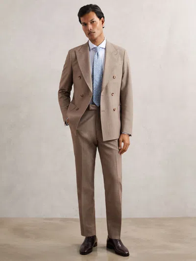 Reiss Brown Belmont Slim-fit Textured Suit Trousers With Wool