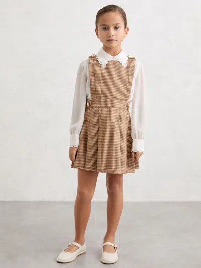 REISS REISS BROWN BRIANA 3-9 YRS PUPPYTOOTH-CHECK PINAFORE DRESS