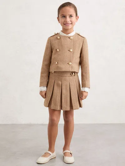 Reiss Brown Brooke 9-13 Yrs Puppytooth-check Fitted Jacket