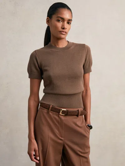 Reiss Brown Cotton And Wool Crew-neck Top