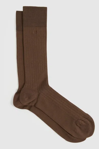 Reiss Brown Cotton-blend Logo-embroidered Socks