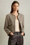 Reiss Brown Cropped Wool Blend Tweed Jacket In Brown