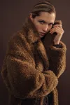 Reiss Brown Teddy Coat With Wool In Brown