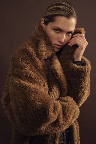 REISS BROWN TEDDY COAT WITH WOOL