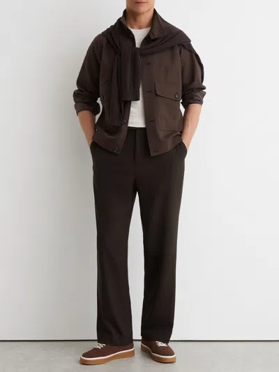 Reiss Brown Found Relaxed Fit Stretch Drawstring Trousers In Black