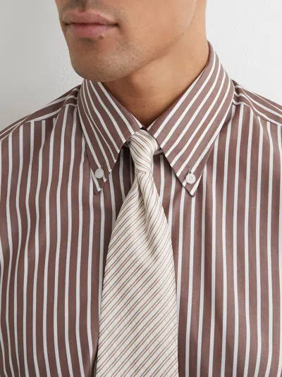 Reiss Brown Cotton Stripe Button-down Shirt Regular-fit