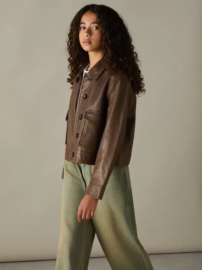Reiss Brown 9-13 Yrs Leather Patch-pocket Jacket