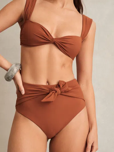 Reiss Brown High Waist Tie Front Bikini Bottoms