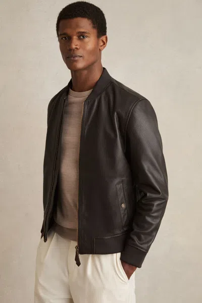Reiss Brown Leather Bomber Jacket