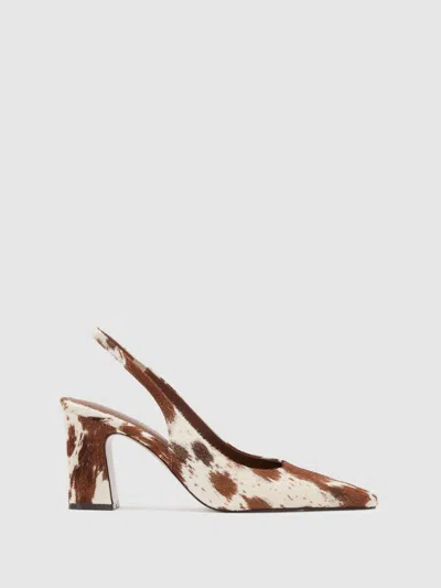 Reiss Brown Leather Cow-print Slingback Court Shoes In Animal Print