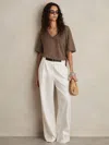 Reiss Brown Linen V-neck T-shirt