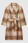 Reiss Brown 4-9 Yrs Checked Wool Blend Blindseam Coat In Brown