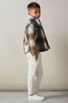 Reiss Brown Melange Brushed Tweed Checked Overshirt In Brown Melange