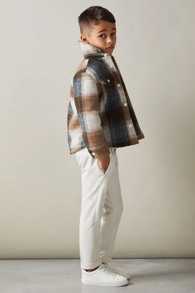 Reiss Brown Melange Brushed Tweed Checked Overshirt