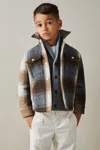 Reiss Brown Melange Brushed Tweed Checked Overshirt In Brown Melange