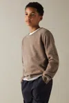 Reiss Brown Melange Cloud Wool Blend Crew Neck Jumper In Brown Melange