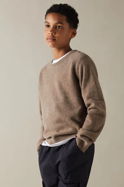 Reiss Brown Melange Cloud Wool Blend Crew Neck Jumper