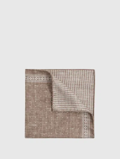 Reiss Brown Melange Silk Reversible Pocket Square