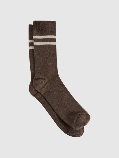 Reiss Brown Melange Wool Blend Striped Crew Socks