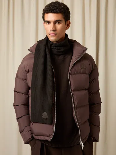 Reiss Brown Monogram Appliqué Wool Scarf