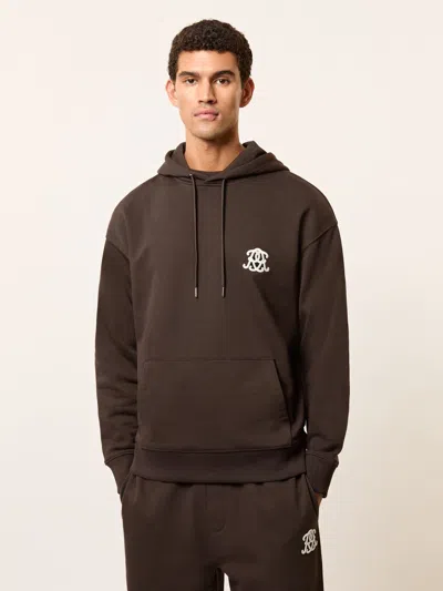 Reiss Brown Monogram Cotton Oversized Hoodie