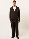 Reiss Brown Monogram Embroidered Wool Cardigan