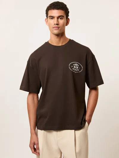 Reiss Brown Monogram Print Cotton Oversized T-shirt