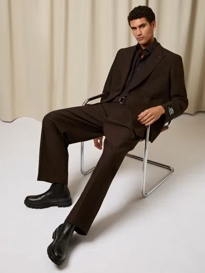 Reiss Brown Monogram Relaxed Double-breasted Blazer