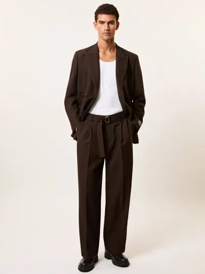 Reiss Brown Monogram Relaxed-fit Belted Trousers In Multi