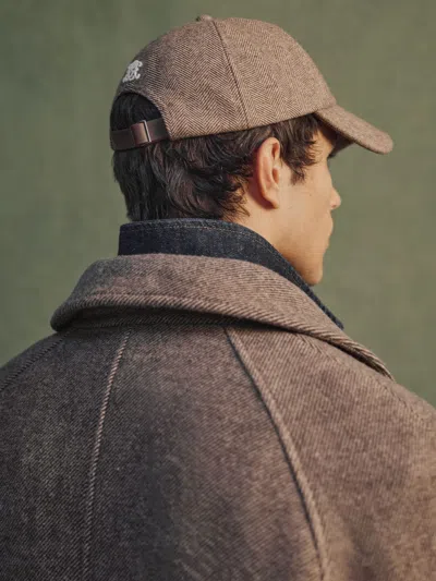 Reiss Brown Monogram Wool-blend Herringbone Baseball Cap