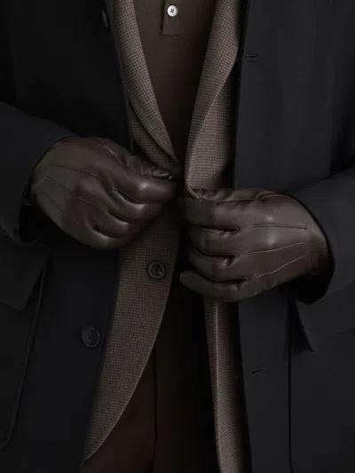 Reiss Brown Monty Nappa Leather Gloves In White