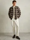 Reiss Brown Multi Check Patch-pocket Overshirt With Wool