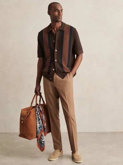 Reiss Brown Multi Cotton Textured-knit Stripe Shirt
