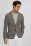 Reiss Brown Multi Nano Wool Blend Check Single Breasted Blazer In Brown Multi