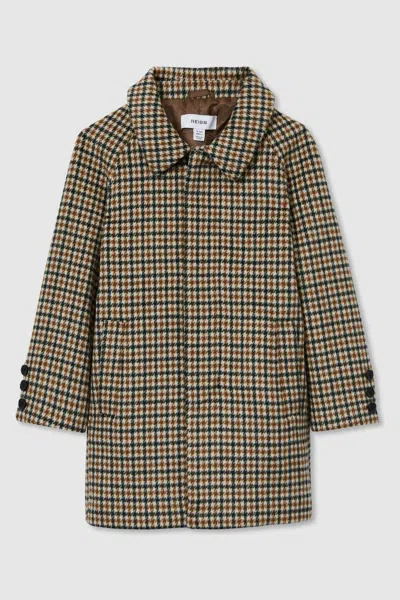 Reiss Brown Multi Wool-blend Shephards Check Coat