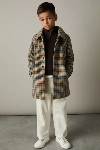 Reiss Brown Multi Wool-blend Shephards Check Coat