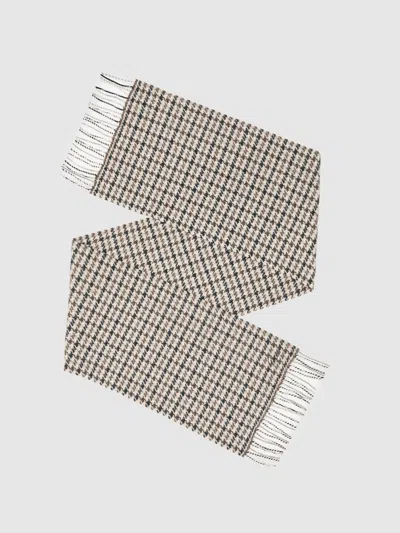 Reiss Brown Multi Wool-cashmere Check Scarf In Neutral
