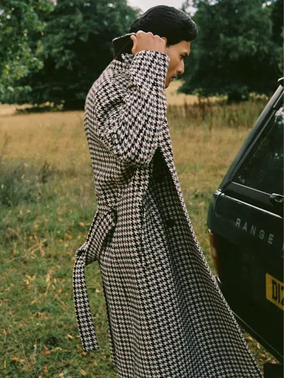 Reiss Brown Multi Wool Dogtooth Double-breasted Overcoat