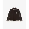 Reiss Brown Off White Miller Monogram-embroidered Wool-blend Bomber Jacket In Brown